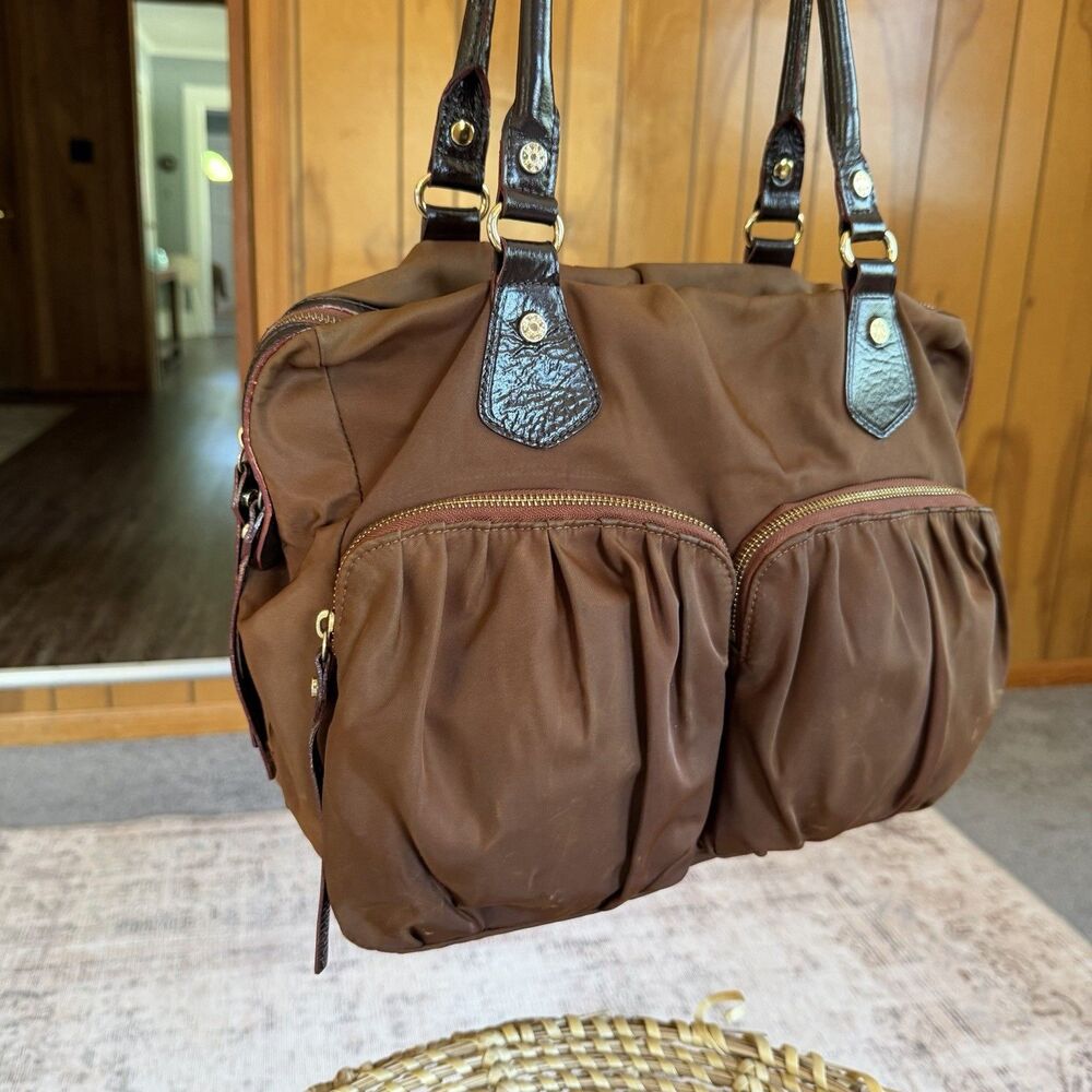 MZ Wallace Brown Nylon Leather Large Top Handle Tote Bag - Picture 10 of 16